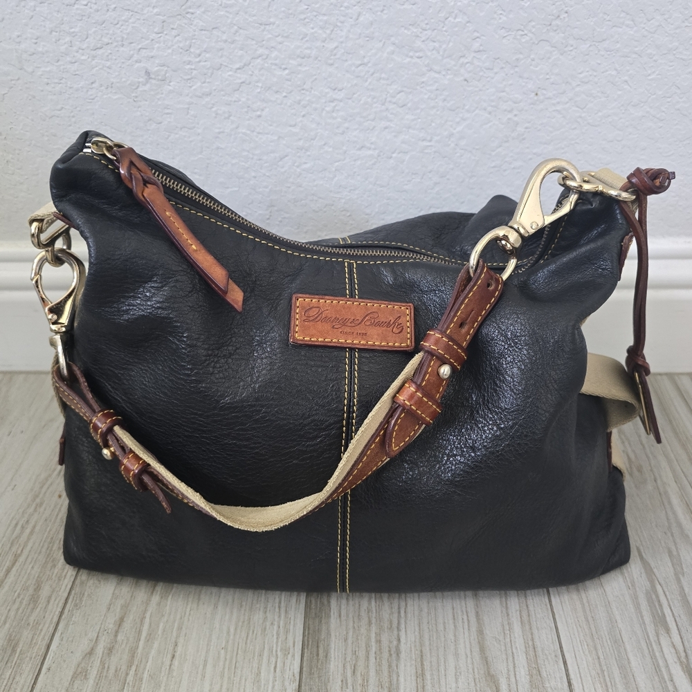 Dooney & Bourke Black and Brown Hobo Bag with Adjustable Strap